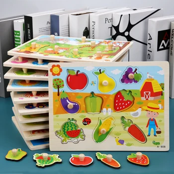 Logwood Detská Hračka Montessori drevené Puzzle/Ruky Chytiť Rada Vzdelávacie Drevená Hračka Cartoon Vozidla/ Morský Živočích Puzzle pre Deti