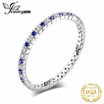 JewelryPalace Vytvorené Modrá Spinelovou Krúžok 925 Sterling Silver Krúžky pre Ženy Snubné Prstene Večnosti Kapela Striebro 925 Jemné Šperky