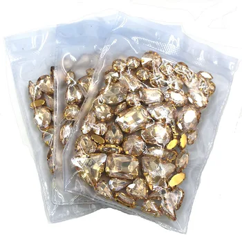 Veľkoobchod 5 tašky zmiešané tvar šiť na sklo Champagne gold base kamienkami diy šaty/Odevné doplnky
