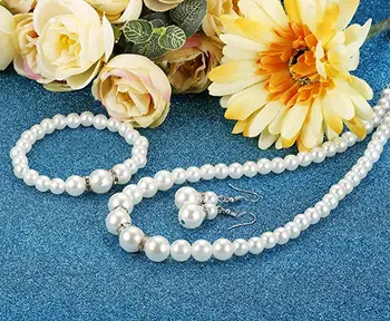 Umelé Perly Crystal Choker Náhrdelníky Náušnice Náramok Šperky Set pre Ženy, Svadobné Svadobné Šperky