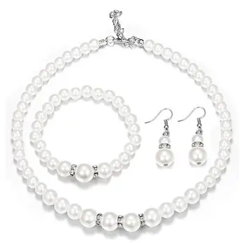 Umelé Perly Crystal Choker Náhrdelníky Náušnice Náramok Šperky Set pre Ženy, Svadobné Svadobné Šperky