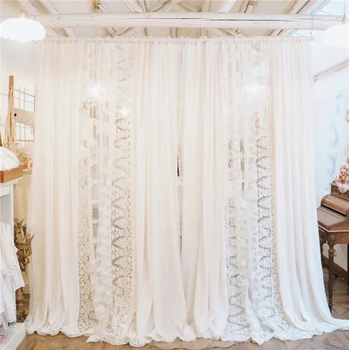 Luxusné Bavlnená posteľná Bielizeň Biele Vyšívané Čipky Opony pre Spálne, Obývacia izba Princezná Lohas Bavlna Cortina Víla Tyly Voiles