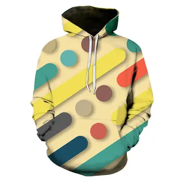 Jeseň zima Nepravidelný vzor hoodies mužov 3D tlač Módne Geometrické vzory mikina hit farebný blok hoodie bežné hoody