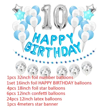 38pcs Číslo 10 Fóliové Balóniky 10 Rokov Happy Birthday Party Dekorácie Desiate 10. Chlapec Dievča Dodávky Desať Výročie