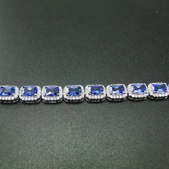 Hot Predaj 925 Sterling Silver Šperky Tanzanite CZ 5x7mm kameň Ženy Náramok na darček