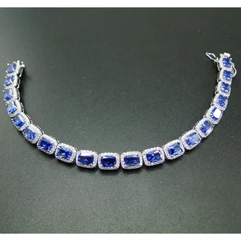 Hot Predaj 925 Sterling Silver Šperky Tanzanite CZ 5x7mm kameň Ženy Náramok na darček