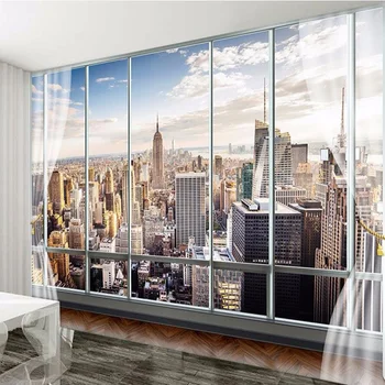 Foto Tapety na Vlastné 3D Stereo Najnovšie Mimo Okna New Yorku Krajiny nástennú maľbu Office Obývacia Izba Dekor Tapety