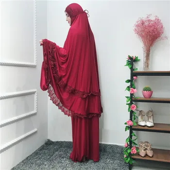 Moslimské Uctievanie Župan Ženy Modlitba Odev Sady Abaya Formálne Čipky Veľká Swing Maxi Sukne arabských Kaftan Islamské oblečenie kimono jubah