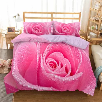 WOSTAR luxusná posteľná bielizeň nastaviť perinu obliečka na vankúš domáci textil, 3ks/set Obliečky 3d digitálna tlač klasické Ružové ruže Kvety
