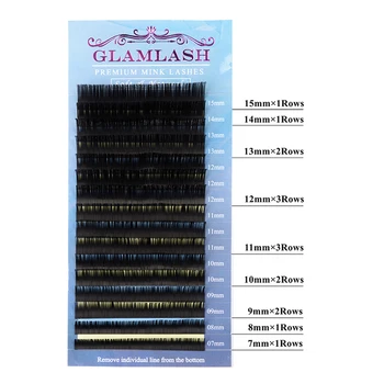 GLAMLASH 20Cases/Veľa 16rows 7~15 mm mix JBCD Curl Premium Rias Rozšírenie Faux Noriek Vlasy Prírodný Štýl Jednotlivých Falošné riasy