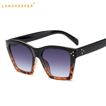 LongKeeper Vintage Námestie slnečné Okuliare Ženy Trendy Nit Cat Eye Slnečné Okuliare Dámy Black Leopard Odtiene Okuliare lentes de sol