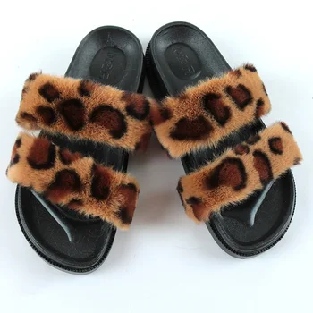 Roztomilé plyšové dámske topánky z imitácie fox kožušiny listov platforma topánky zmiešané Farby chlpaté listy pre ženy vonkajšie žena papuče