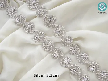 (1 YARD) Ručné svadobné perlové striebornej drahokamu nášivka výbava šiť žehlička na svadobné šaty krídla pás WDD0344