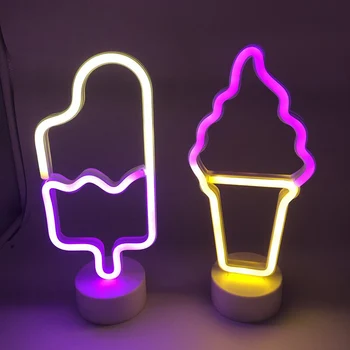 LED, Neónové Svetlo Deti Spálne Dekorácie Tvorivé stolná Lampa Ice Cream Tvar Nočné Osvetlenie, Núdzové Osvetlenie
