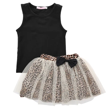 ZWY691 Dieťa Dievča Oblečenie Nastaviť Letný Detský Oblečenie Móda 2KS Neurčená Oblečenie, Pevná Bavlna Top+Leopard Luk Sukne Bebes Nastaviť
