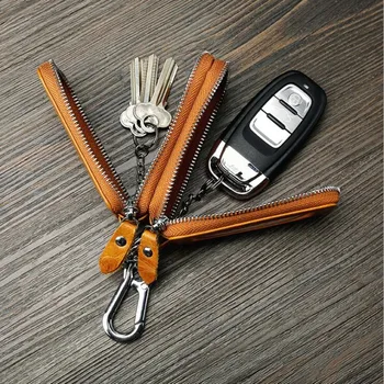 Originálne Kožené Kľúča Vozidla Peňaženky Módne Kľúča Držiteľa Gazdiná Kľúče Organizátor Dvojité Zips Keychain Prípade Kľúčových Puzdro