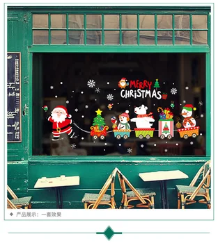 Cartoon Santa Claus Snehuliak Sobov Osláviť Vianočné Nálepky Na Stenu Pre Obchod S Diy Domáce Dekorácie Vianočné Festival Stenu Odtlačkový