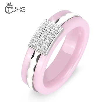 Nový Dizajn Romantický Módne Keramické Crystal Krúžky Ružovej Farby Výročie Krúžok Vyhlásenie Šperky Veľkoobchod pre Ženy Šperky