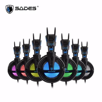 SADES Locust Plus Slúchadlá 7.1 Surround Sound Headset pružné zavesenie Čelenka Slúchadiel s RGB LED Svetlo pre PC/Notebook