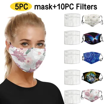 Veľa Umývateľný Vytlačené Maska Cottonblend Úst Tvár Masku Proti PM2.5 Prachu Úst Maska 2Pc Filter Uhlíkom Maska Textílie#E5
