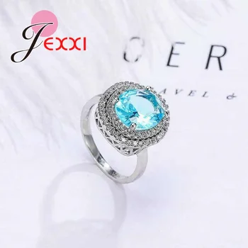 Romantický Crystal Veľkosť 6 7 8 9 10 925 Sterling Silver Ring Lesklé, Svetlo modrá Drahokamu Šperky Pre ženy