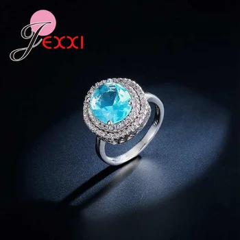Romantický Crystal Veľkosť 6 7 8 9 10 925 Sterling Silver Ring Lesklé, Svetlo modrá Drahokamu Šperky Pre ženy