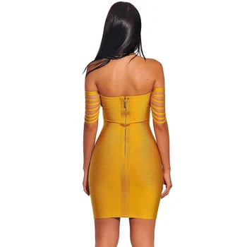 Červená žltá žien obväz šaty 2019 jar nové ramienok strapec krátky rukáv celebrity strany Bodycon sexy šaty club Vestidos