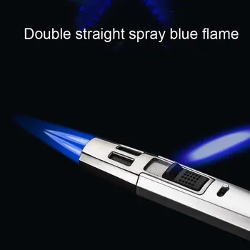 Gadgets pre Mužov Dvojité Straight Sprej Modrý Plameň Plyn do Zapaľovačov Pero Tvar Vetru Cigaru Zapaľovač Zapaľovače Príslušenstvo