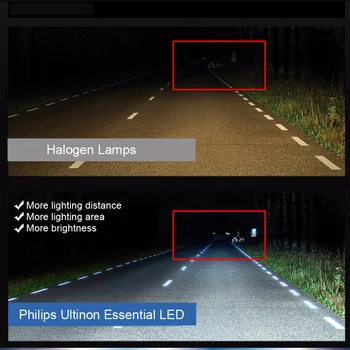 Philips Auto, LED Svetlo H4 H7 H8 H11 H16 9005 9006 9012 HB3 HB4 HIR2 Ultinon Základné LED 6000K-Biele Auto predné svetlo Lampy 2X