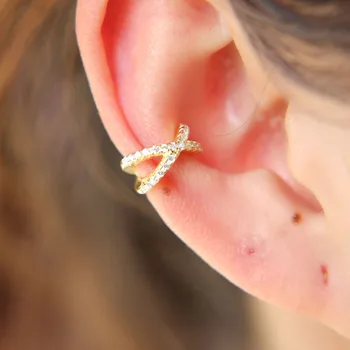 Cross X ucho putá micro pave jasné cubic zirconia roztomilý dievča darček minimálne nie piercing módne klip na putá cz náušnice