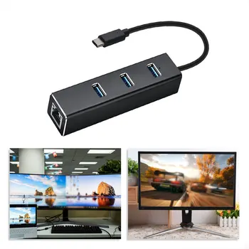 Typ-c 3.0 HUB + Gigabit Hub 3 Porty USB 3.0, Gigabit Ethernet LAN Rj45 Sieťový Adaptér Hub na 1000mbps