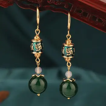 Etnické Módy Klasické vintage Cloisonne zelené náušnice náušnice kvapka Jednoduché v Číne vietor náušnice Šperky pre ženy