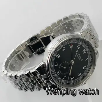 Parnis 42mm striebro prípade black dial GMT arabských známky dátum okno pevnej nehrdzavejúcej ocele mens top business automatické mechanické hodinky