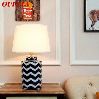 OUFULA Keramické Stolové Lampy, písací Stôl Light Dimmer Medi a Luxusné Tkaniny pre Domáce Obývacej Izby, Jedálne, Spálne, Kancelárie