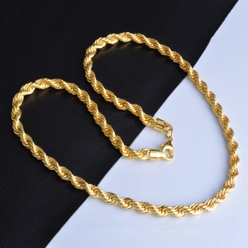Zlatá farba lano, reťaz náhrdelník pre mužov,móda 6 mm 18kgp pokovovanie lano, reťaz náhrdelník 20-palcový dlhé pánske šperky