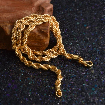 Zlatá farba lano, reťaz náhrdelník pre mužov,móda 6 mm 18kgp pokovovanie lano, reťaz náhrdelník 20-palcový dlhé pánske šperky