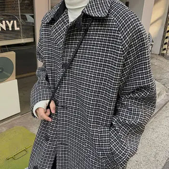 Dlho Vlnené Kabát pánskej Módy Retro Bežné kórejský Štýl Vlnené Kabát Mužov Streetwear Voľné Nadrozmerná Vlnené Jacket Mens Kabát
