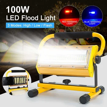 Floodlight 100W LED Reflektor, Vonkajšie LED Projektor Reflektor Bouwlamp Konštrukcia Lampy Nabíjateľná 18650 Batérie