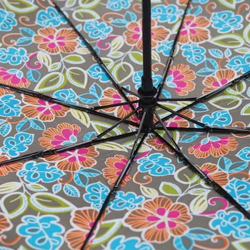 Automatické tri-fold dáždnik ženy dáždnik kvetinový vzor žena dáždnik prenosné posilnené vetru silné dáždnik