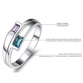 Tigrade Skutočné 925 Sterling Silver Ring Modrá Fialová CZ Snubné Prstene Pre Ženy Zapojenie Kapela Módne Anillos Najvyššej Kvality