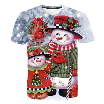 2020 Vianočné Snehuliak 3D Tlač Cute Cat Deti T-shirts Dieťa Oblečenie Letné Krátky Rukáv Oblečenie Kabát Streetwear Oblečenie Rodina