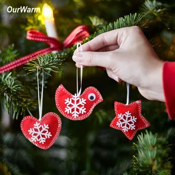 OurWarm 12pcs urob si sám Cítil Veselé Vianoce Strom Ornament Vianočný Strom Dekorácie Vtáčie Srdce Star Visí Ozdoby Dodáva Nový Rok