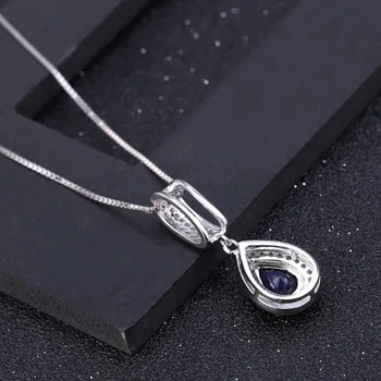 GEM BALET 925 Sterling Silver Drahokam Šperky 1.29 Ct Prírodné Kvapka Vody Blue Sapphire Elegantný Náhrdelník Prívesok pre Ženy