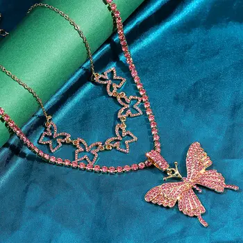 Nový Luxusný Punk Crystal Prívesok Motýľ Tenis Náhrdelník Pre Ženy Duté Zvierat Drahokamu Choker 2020 Strany Šperky Golier