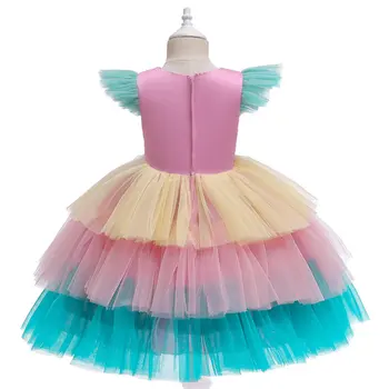 Kawaii Colorblock Prehrabať Spp Rukáv maturitné Šaty, Deti 3-11 Rokov Formálne Tylu Sequin Načechraný Vrstvený Masquered Šaty Dievčatá