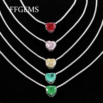 FFGem Rýdzeho Striebra 925 Tennies Náhrdelník Choker jednoduché Srdce Drahokam Emerald Diamant, Biele Zlato Ženy Jemné Šperky Strany Darček