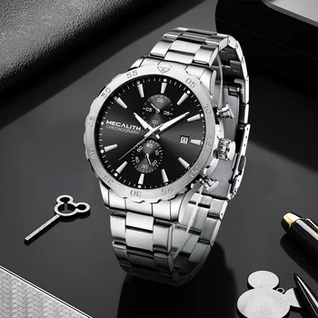 MEGALITH Mužov Športové náramkové hodinky, Luxusné Značky Gold Ocele, Remienok Hodiniek Mužov Nepremokavé Svetelný Quartz Muž Hodiny Reloj Hombre 8237