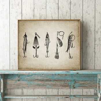 Nástenné Kresby Modulárny Rybárske Lure Plátno Obrázky Vintage Domova Maľovanie Vytlačí Nordic Plagát Obývacia Izba Cuadros Bez Rámu