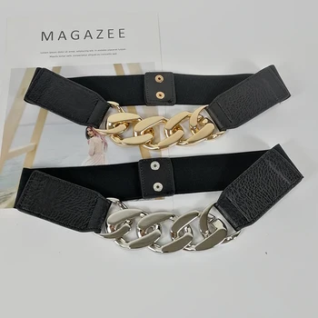 Zlatá reťaz pás, elastický korzet pásy pre ženy ketting riem úsek cummerbunds strieborné kovové ceinture femme šaty opasok