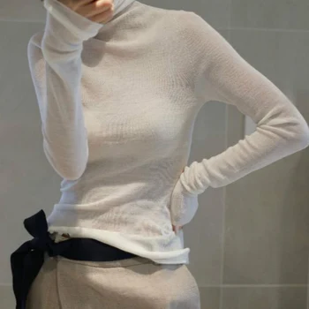 ženské turtleneck sveter vlna pevný tenký pulóver pletené topy dlhé rukávy krátke tenké módne elegantná bunda